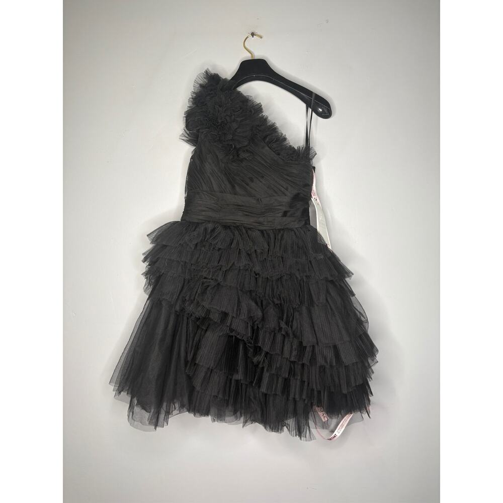 NWT $698 Mac Duggal 4 20600 Tulle Ruffle One Shoulder Mini Dress Black Q903 Prom - Picture 2 of 8